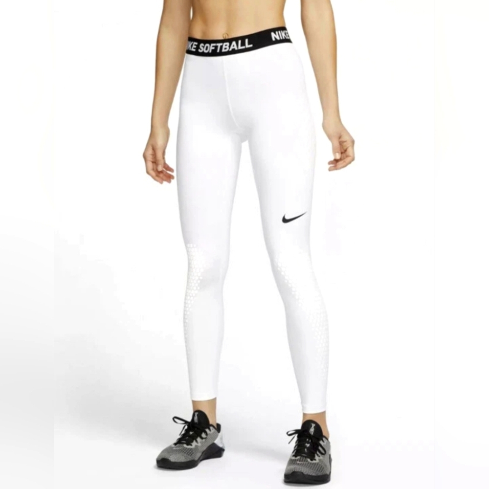 Nike White Softball Leggings with Black Logo XL